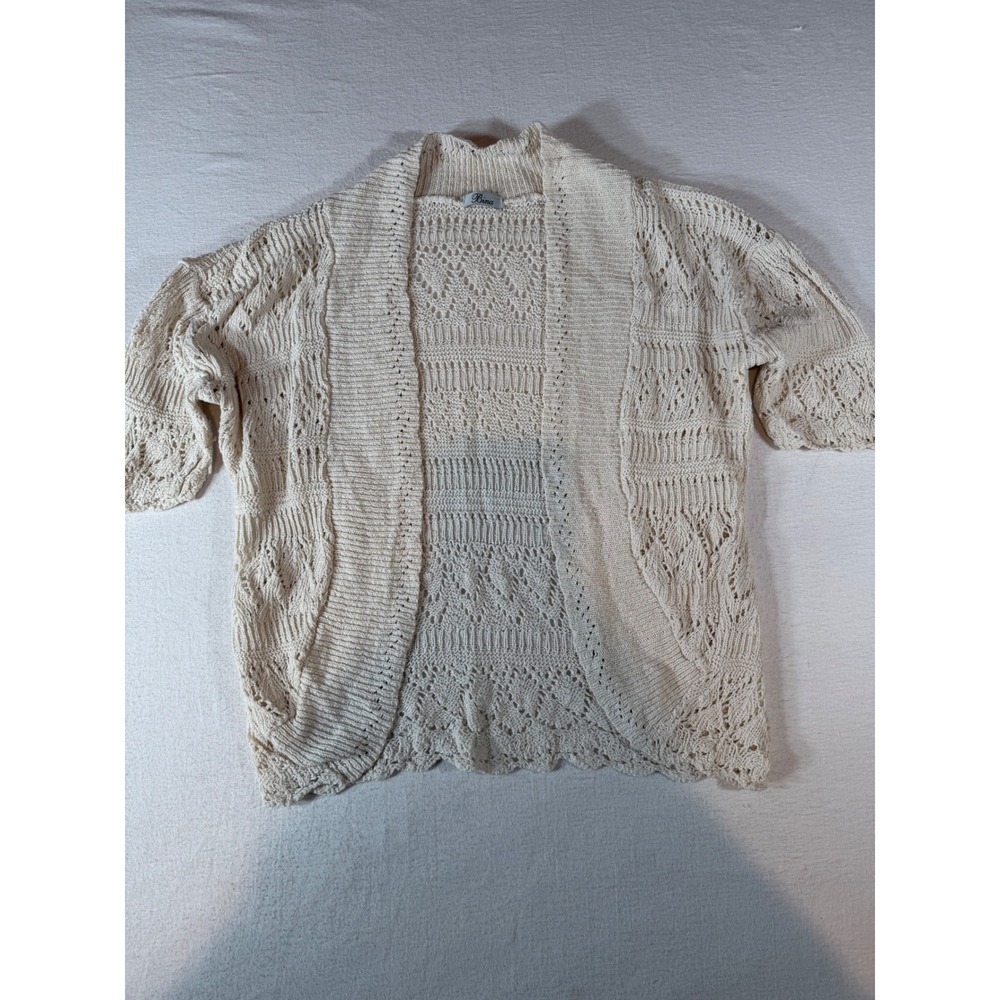 Bina Cream Open Knit Cardigan Short Sleeve Crochet Style Layering Top Made in UK